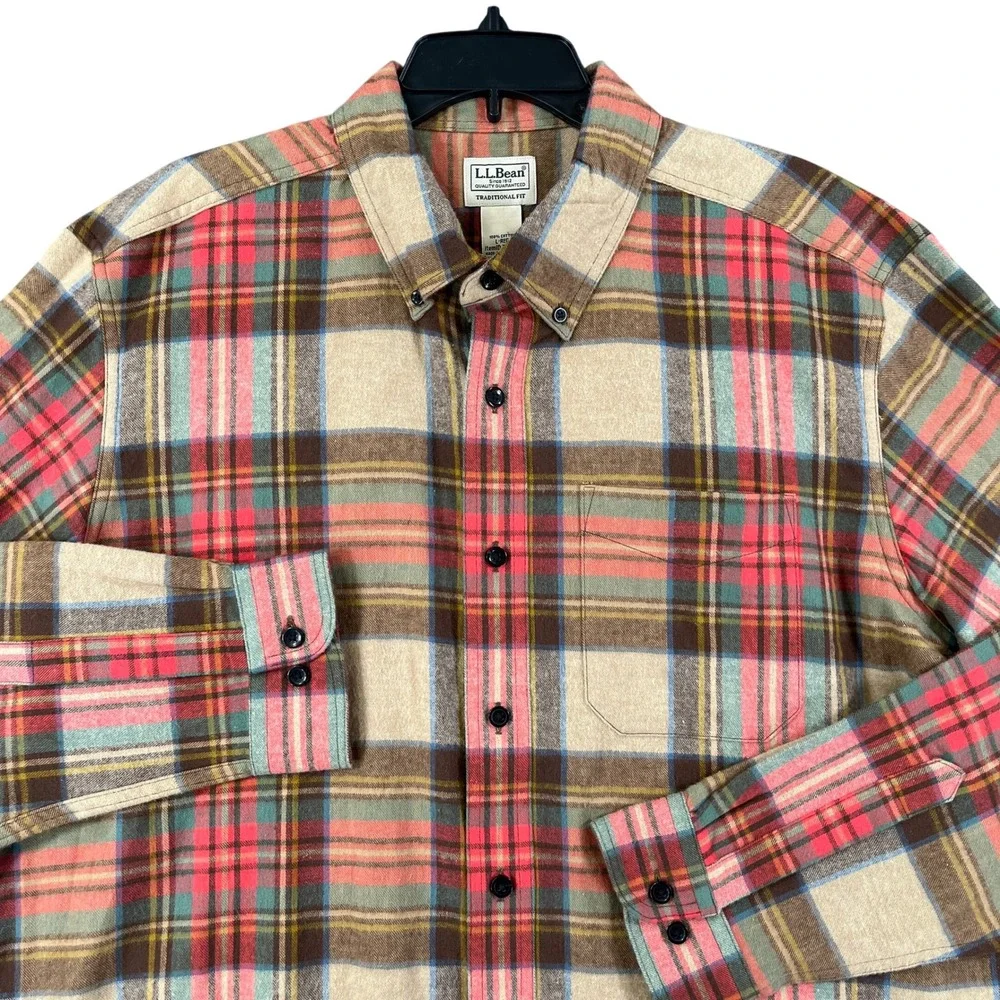L.L. Bean Flannel Shirt Mens L Plaid Button Down Long Sleeve Outdoor Casual